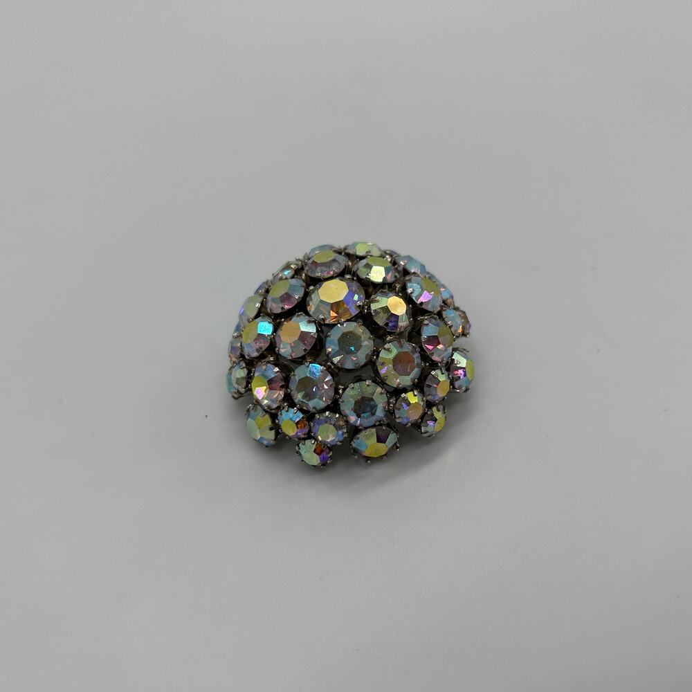 Vintage Warner Dome Brooch 2" Aurora Borealis Rhinestone Pin Signed Jewelry - Picture 3 of 10